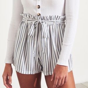 white striped paper bag shorts